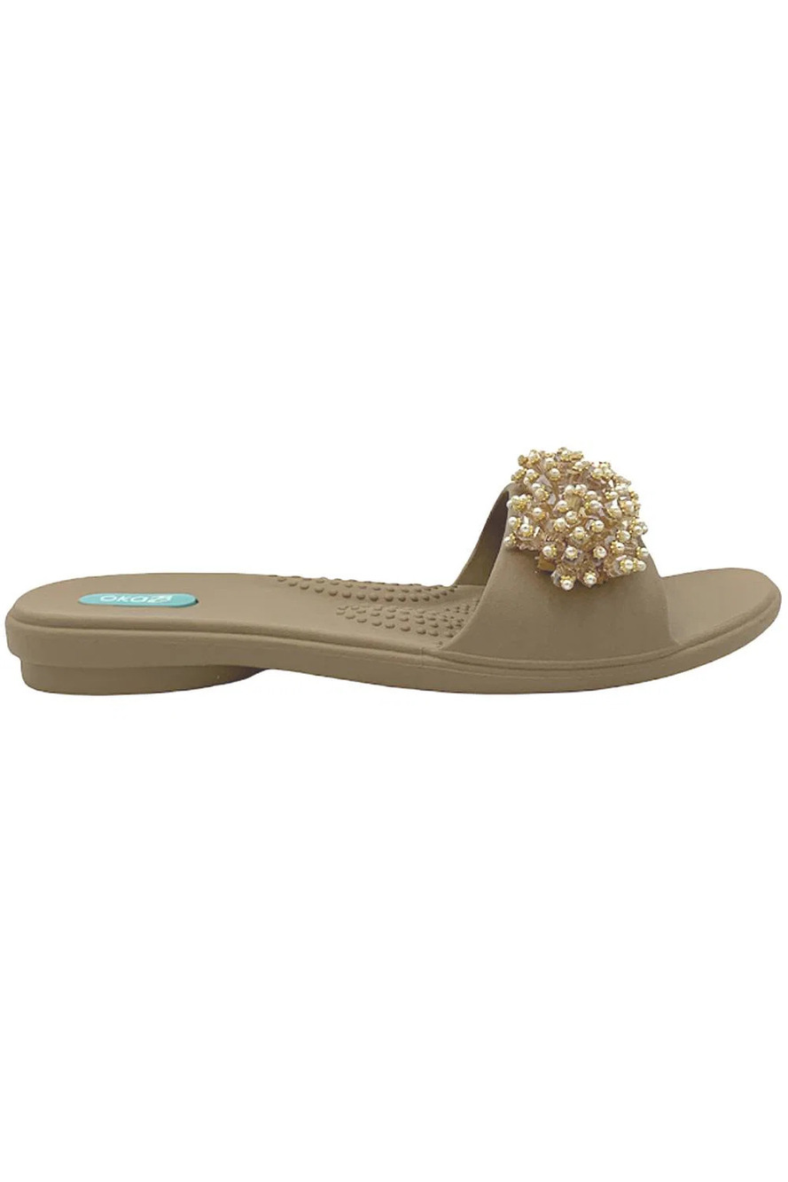 Oka-B Beaded Embellishment Slide Sandals Gaga Chai - Medium